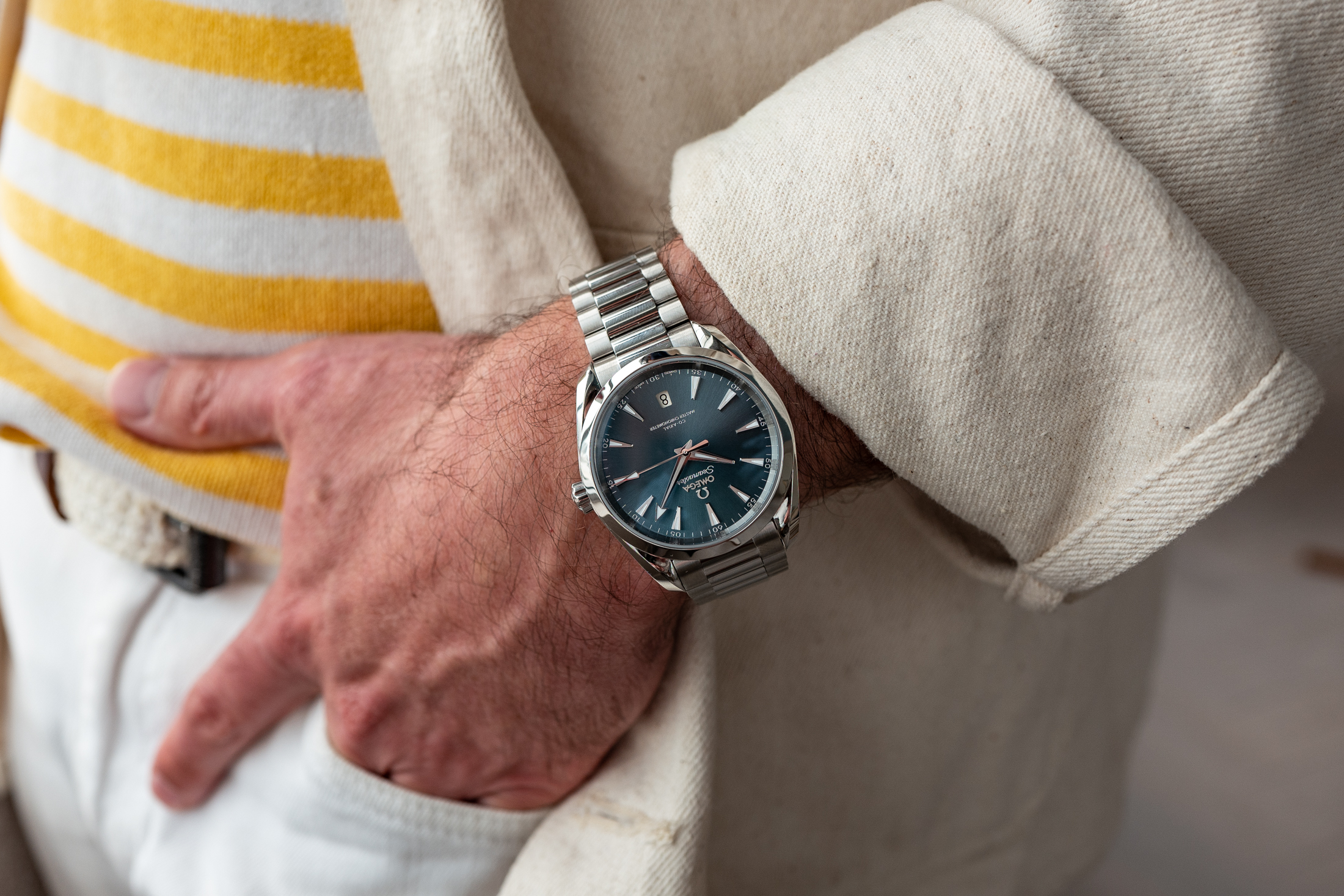 Get the perfect fit! See the Omega Aqua Terra 34mm on wrist and find out if this size is right for your style.