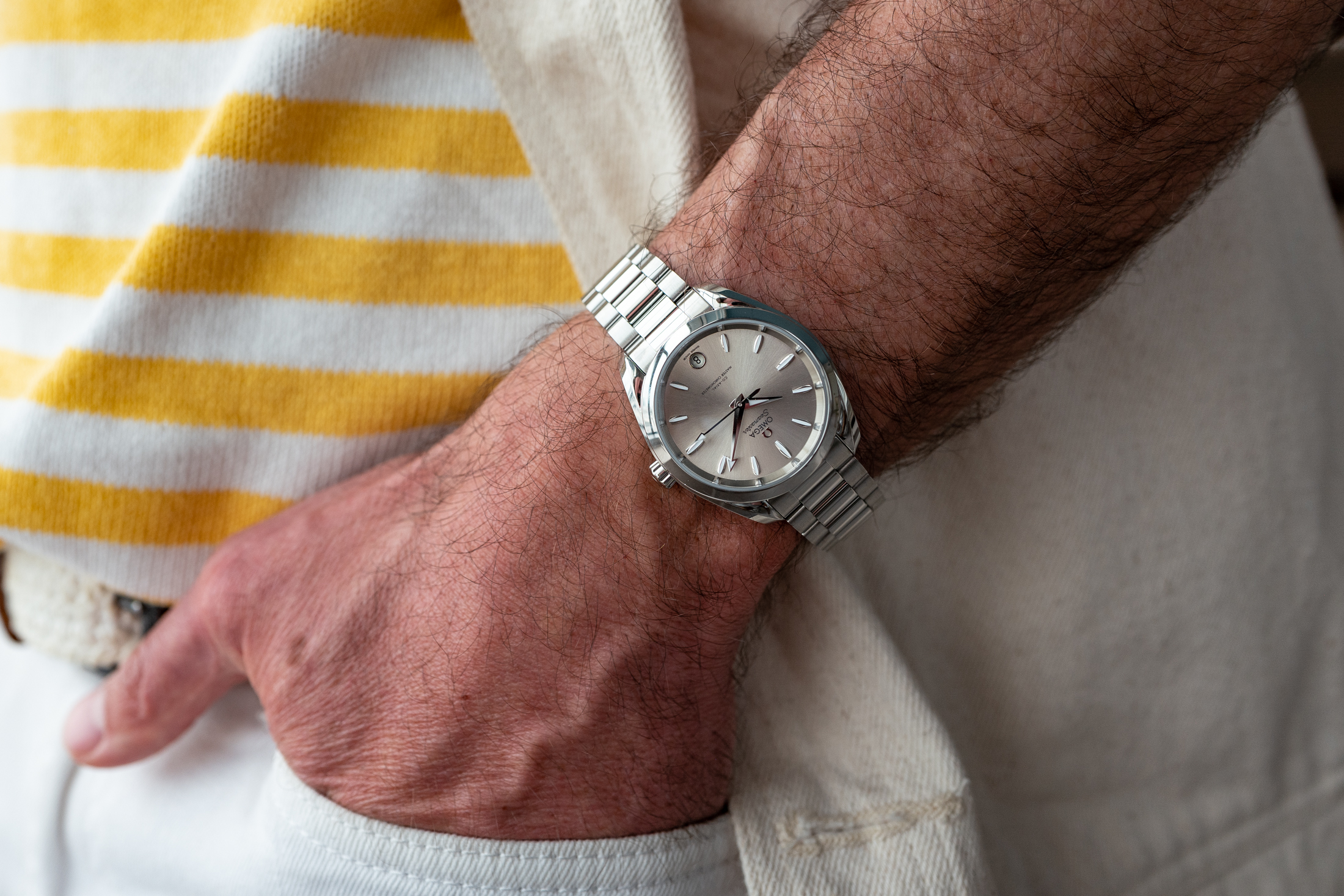 Get the perfect fit! See the Omega Aqua Terra 34mm on wrist and find out if this size is right for your style.