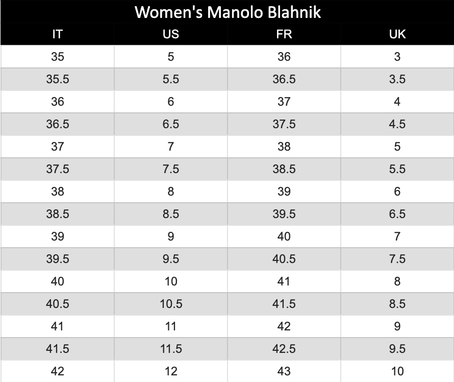 Blahnik Size Conversion: US, UK, EU (Get the Right Shoe Size)
