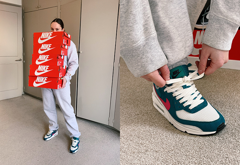 Air Max 90 White Blue Red On Feet Look (See How They Look When Worn)
