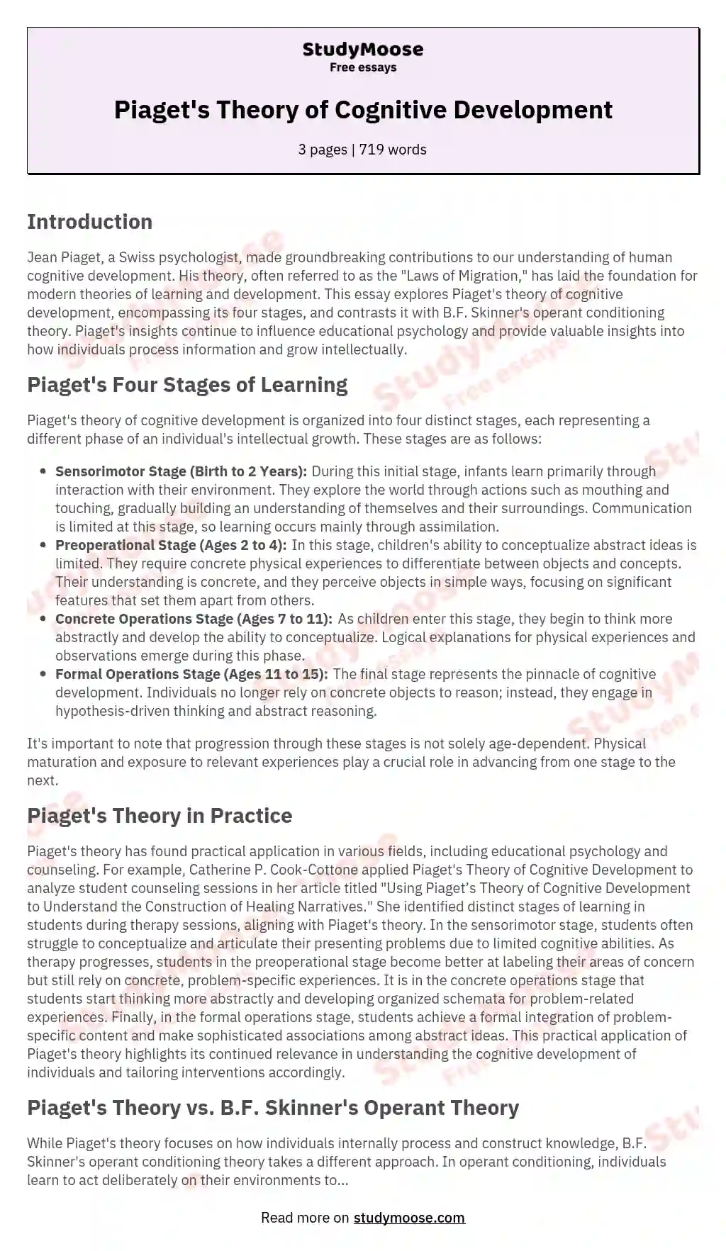 Where can I learn about Catherine Piaget? These are the best and simplest online sources for her theories.