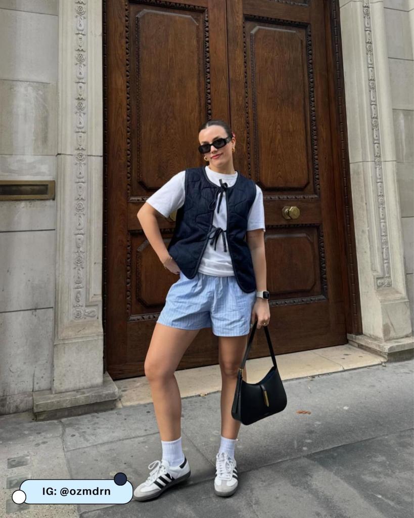 Outfit with blue shorts accessories quick upgrade tricks