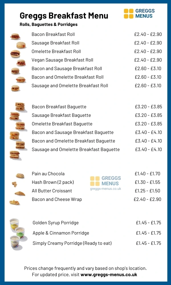 Greggs Menu Breakfast Hours When To Eat